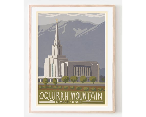 Oquirrh Mountain Temple Utah Vintage Travel Poster LDS Artwork Decor