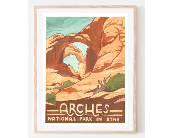Arches National Park Utah Red Sandstone Arch Vintage Travel Poster