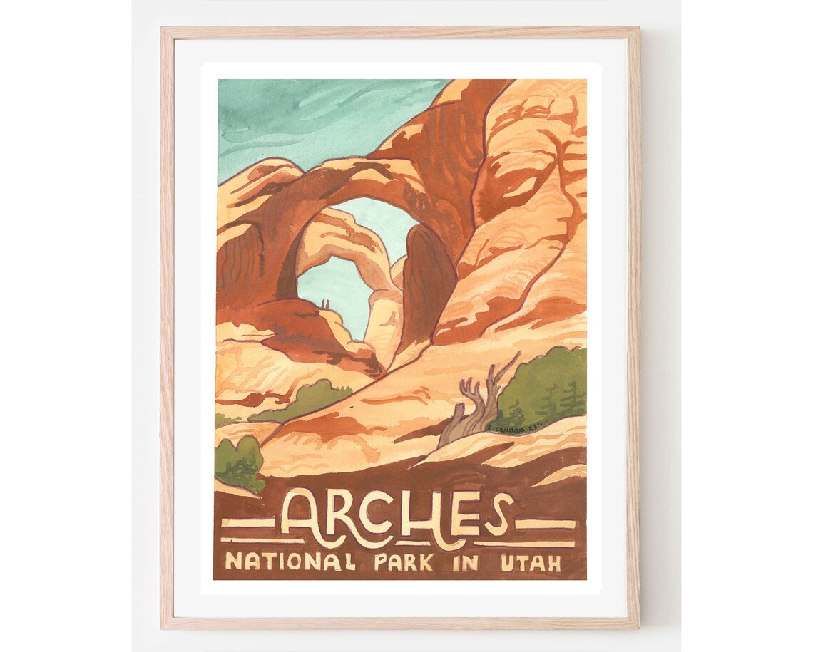 Arches National Park Utah Red Sandstone Arch Vintage Travel Poster