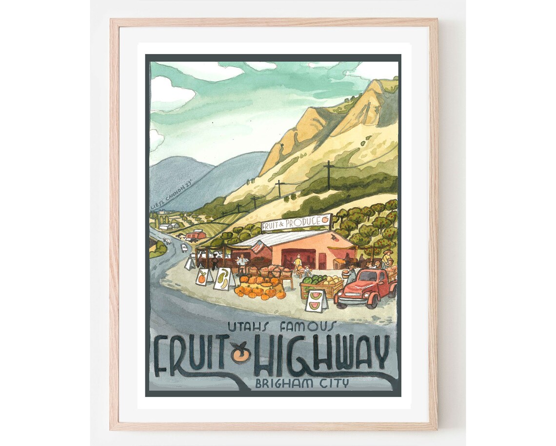 Fruit Highway Travel Poster, Utah Roadside Art