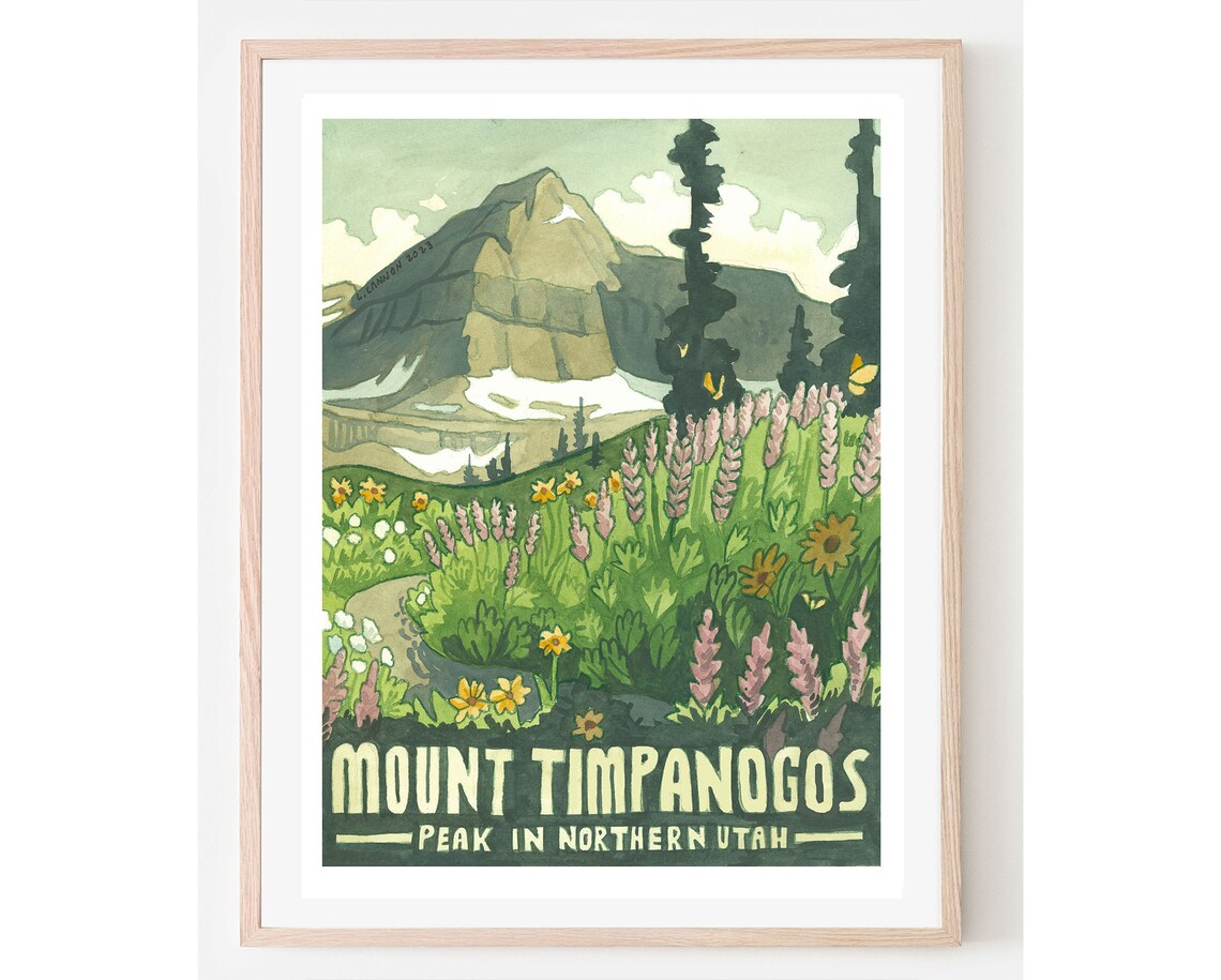 Mount Timpanogos Travel Poster, Utah Mountain Landscape