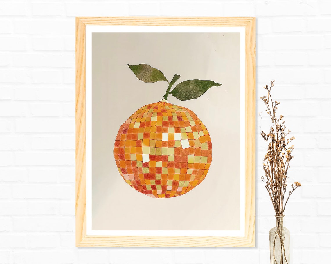 Disco Ball Orange Citrus Fruit Trendy Kitchen Wall Decor Poster