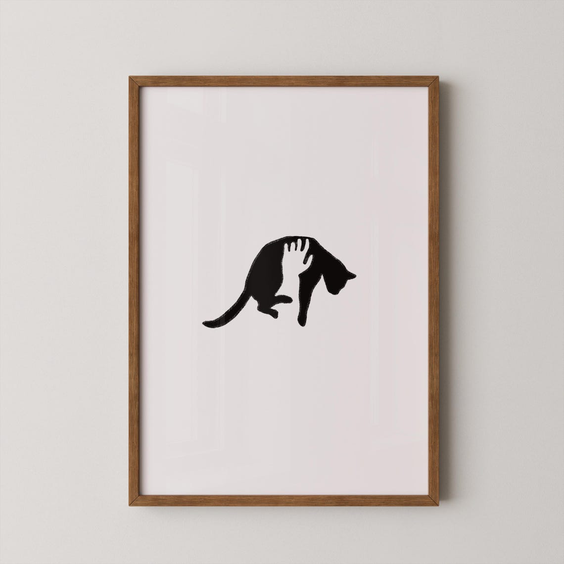 Hand Picking Up Black Cat Minimalist Silhouette Cute Kitten Poster