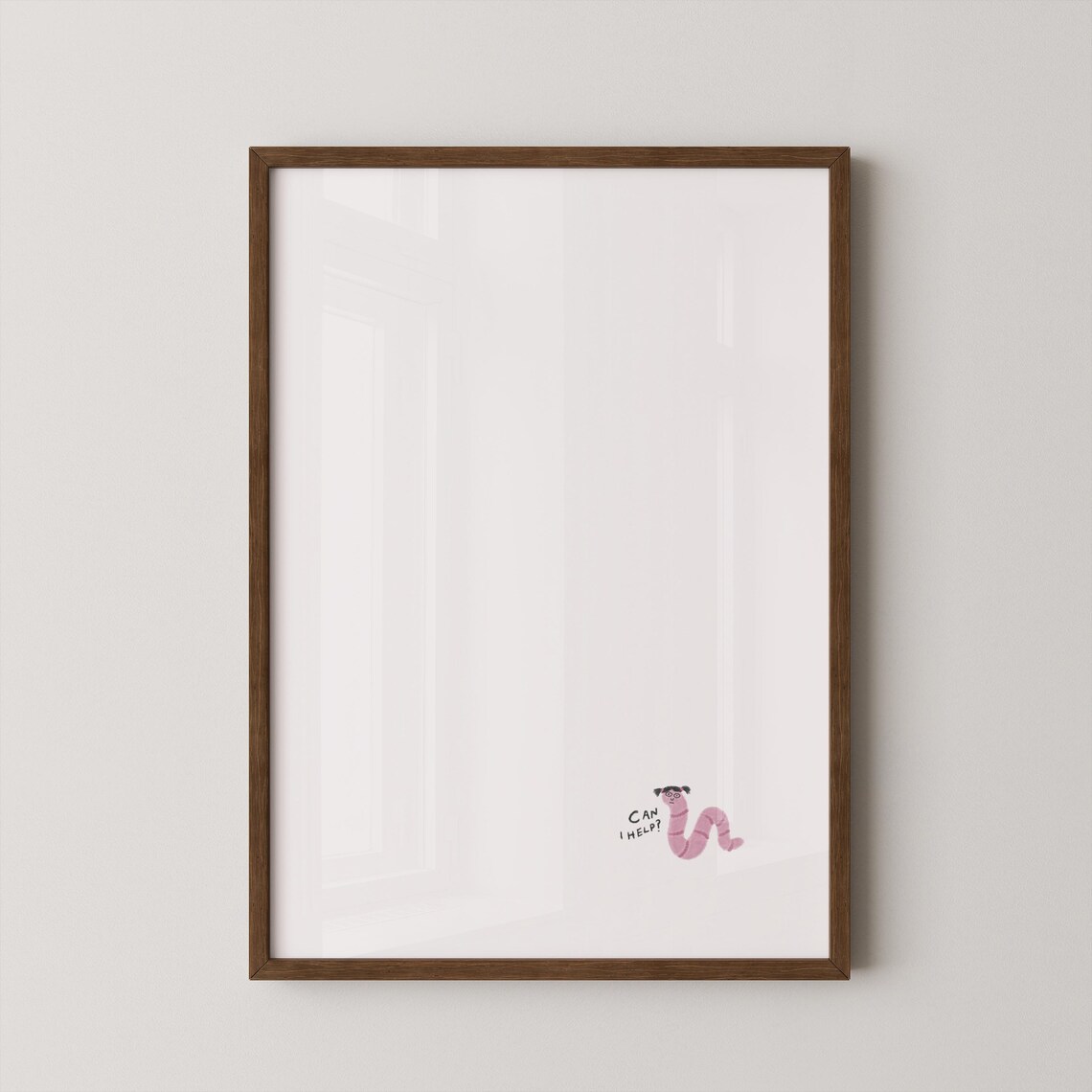 Can I Help Funny Pink Worm Minimalist Cute Animal Art Poster
