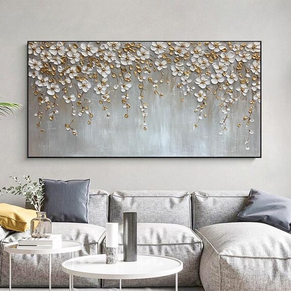 Hand Painted Abstract Oil Painting Floral Luxury Wall Art Modern Minimalist Flower Artwork For Living Room Entryway Dining Room