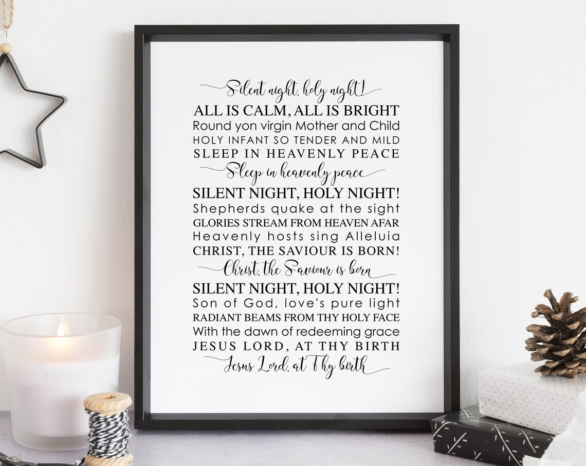 Silent Night Holy Night Christmas Carol Lyrics Typography Poster