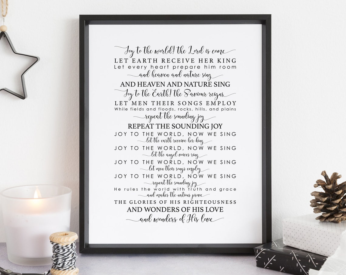 Joy to the World Christmas Carol Song Lyrics Typography Wall Art