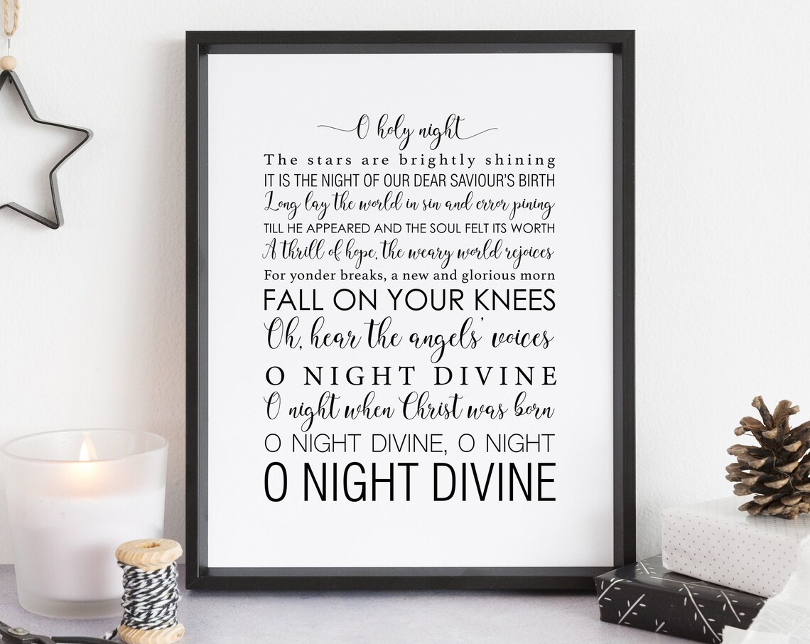 O Holy Night Christmas Hymn Lyrics Typography Holiday Poster