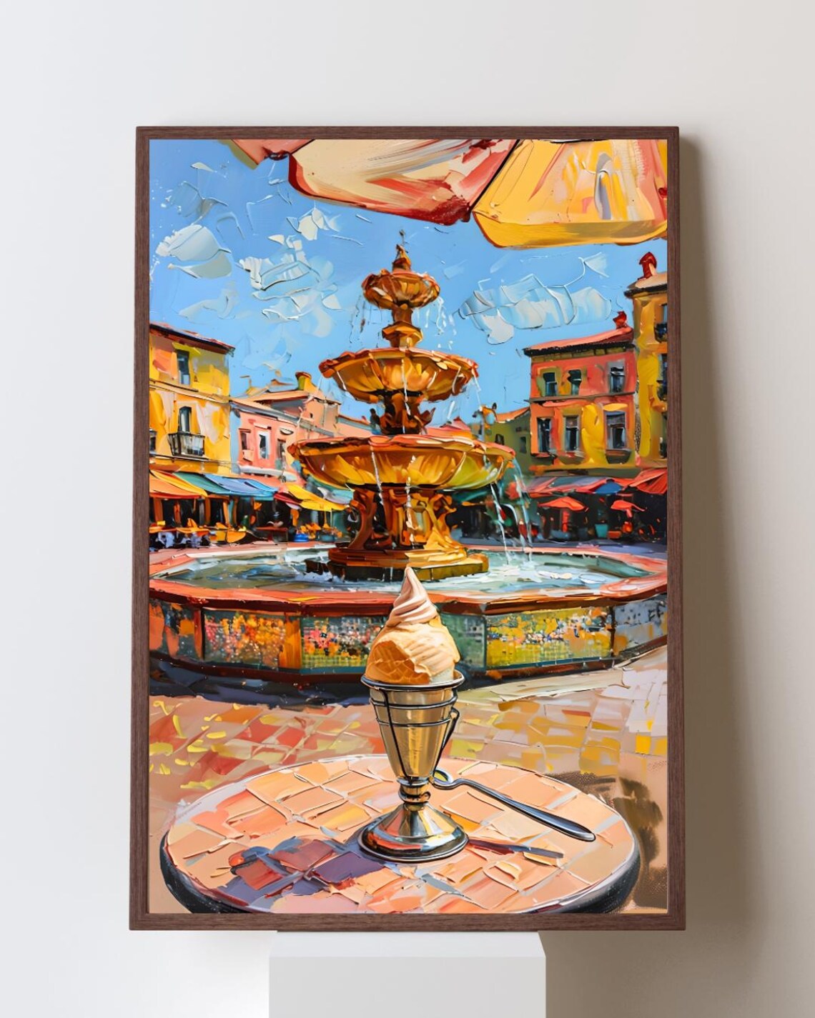 Gelato Sundae by Old Town Fountain on a Sunny Plaza Wall Art