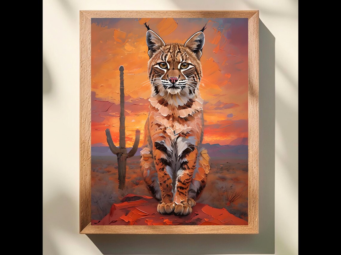 Bobcat Painting, Sonoran Desert Sunset Art Print