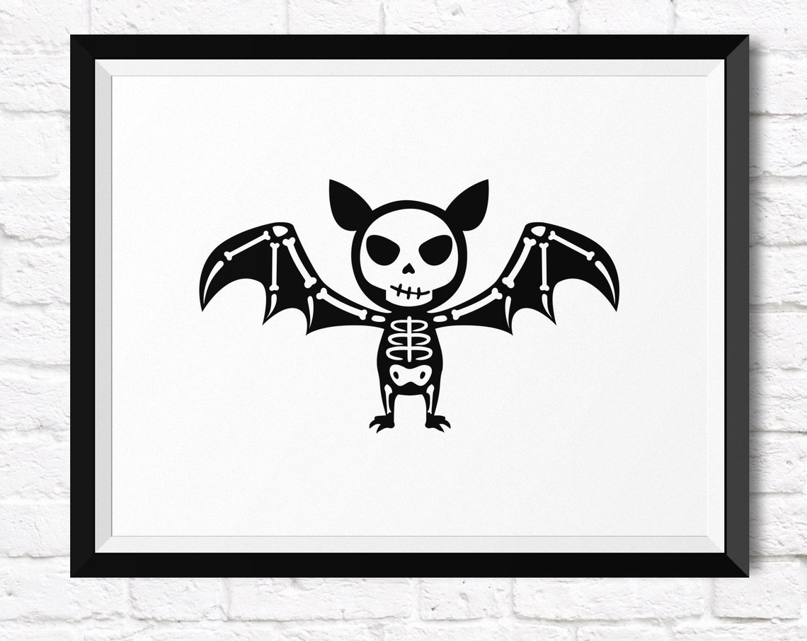 Cute Skeleton Bat Primitive Halloween Spooky Season Decor Poster - Image 3