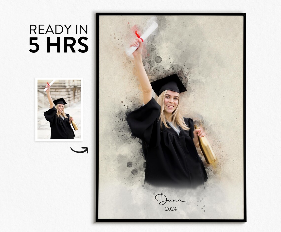 Custom Watercolor Graduation Portrait from Photo Class of 2024 Poster