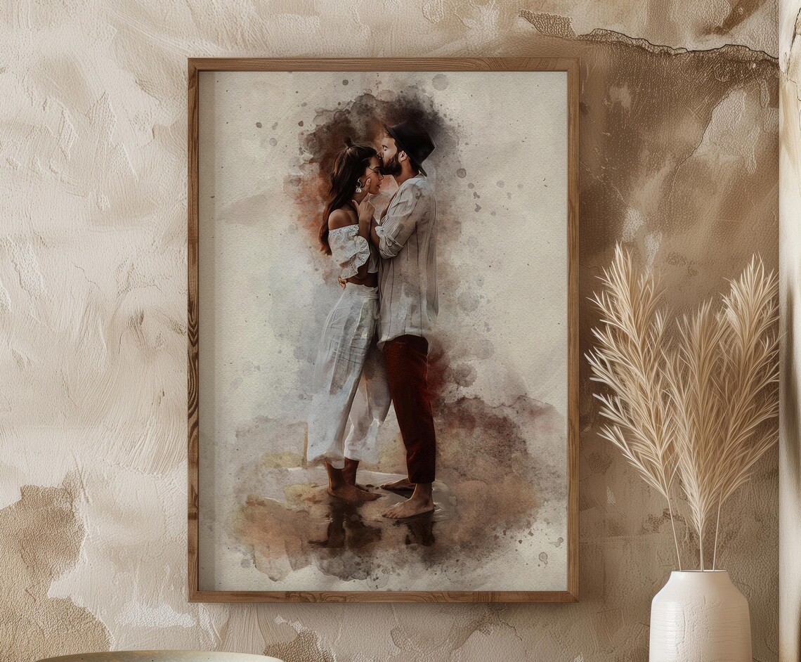 Custom Watercolor Couple Portrait, Romantic Gift - Image 2