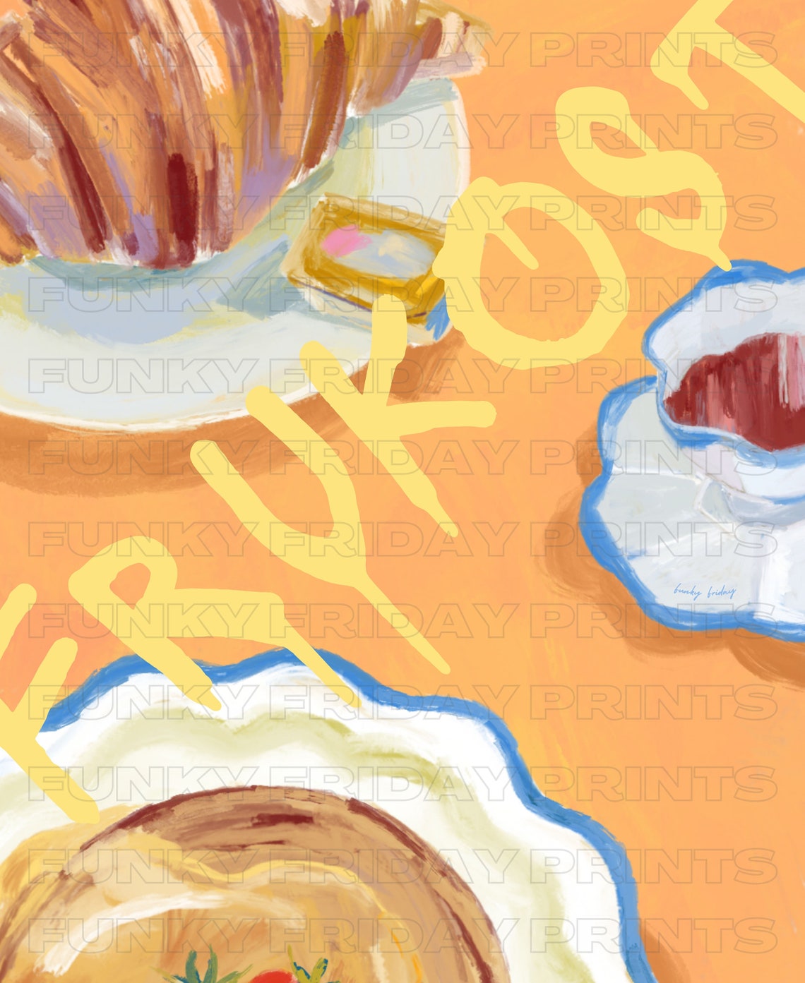 Frukost Swedish Breakfast Croissant Painting Kitchen Wall Poster - Image 2