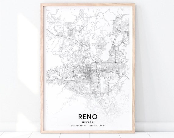 Reno Map Print, Nevada USA Modern Poster