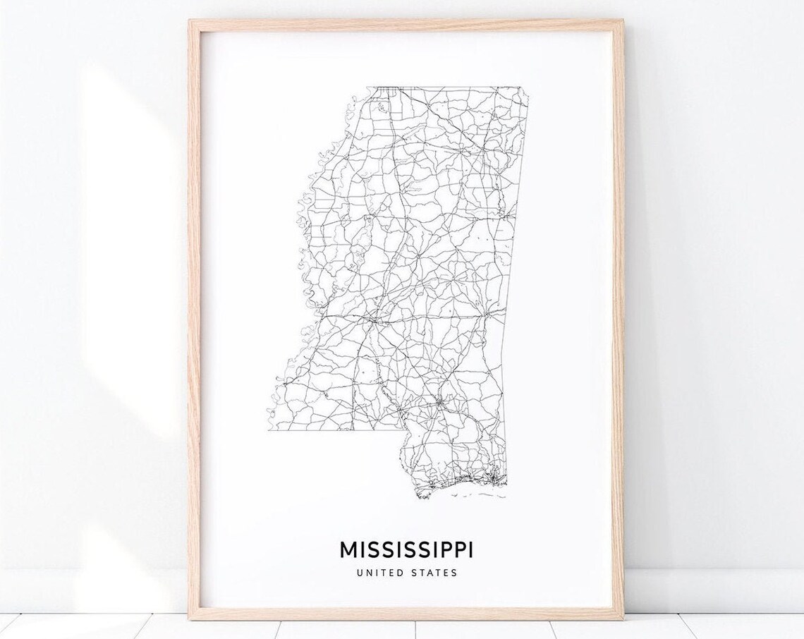 Mississippi Map Print, Modern United States Poster