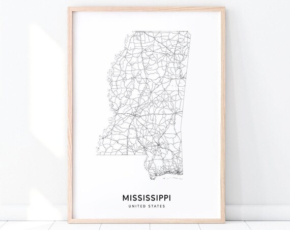 Mississippi Map Print, Modern United States Poster