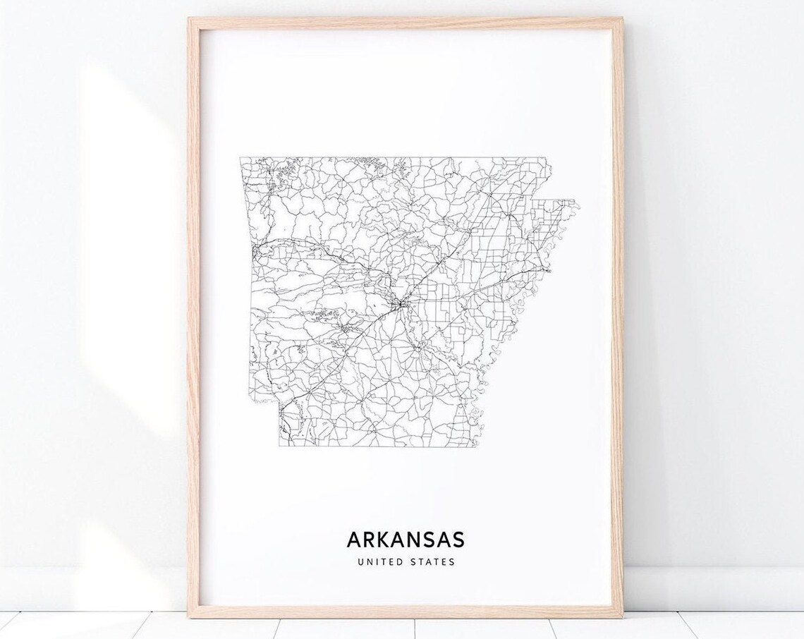 Arkansas Map Print, Modern State Road Poster