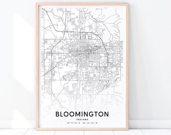 Bloomington Map Print Indiana Usa Art Poster City Street Road Modern Wall Home Office Decor