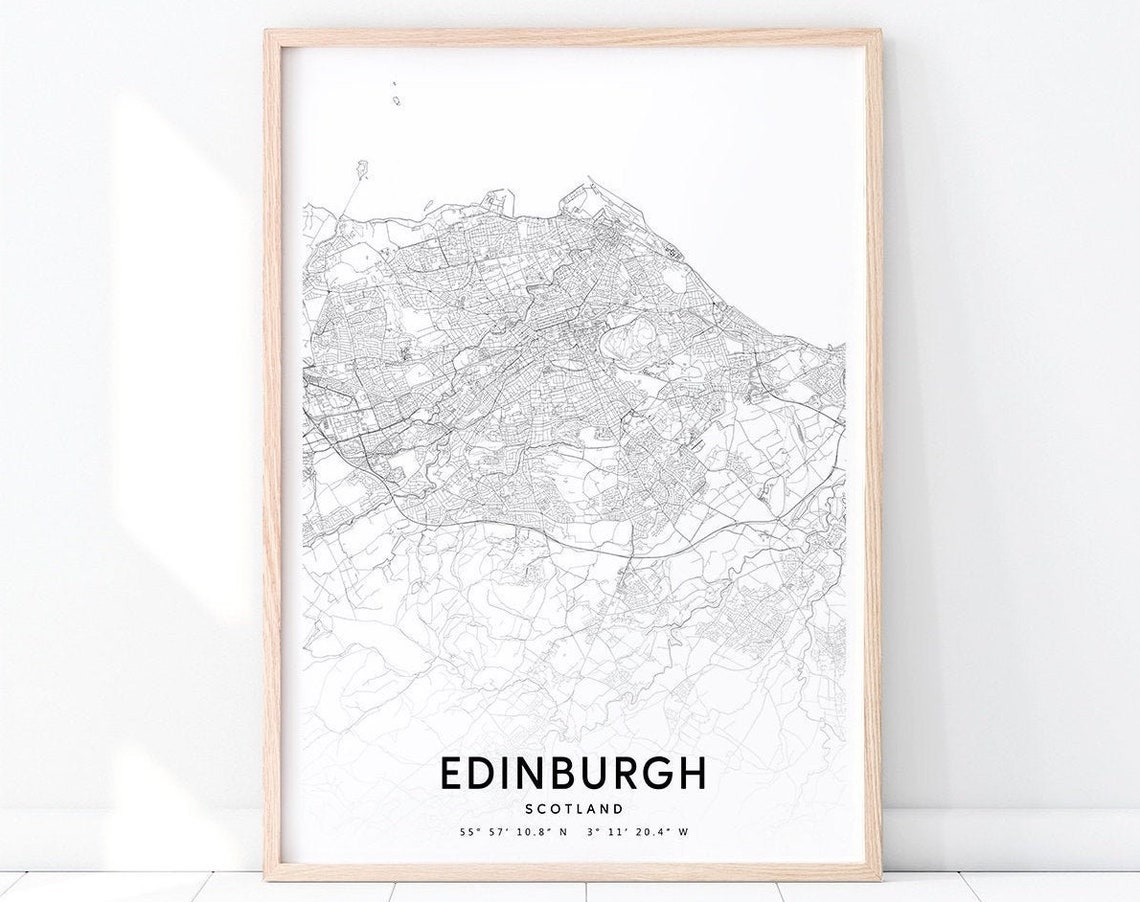 Edinburgh Map Print Scotland United Kingdom Art Poster Street Road Modern Wall Office Decor