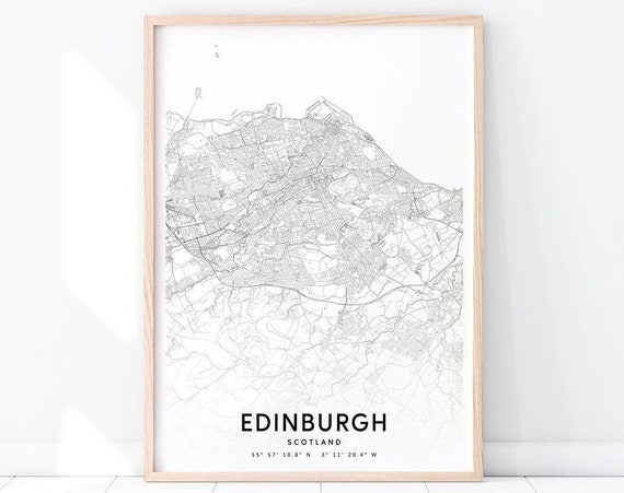 Edinburgh Map Print Scotland United Kingdom Art Poster Street Road Modern Wall Office Decor