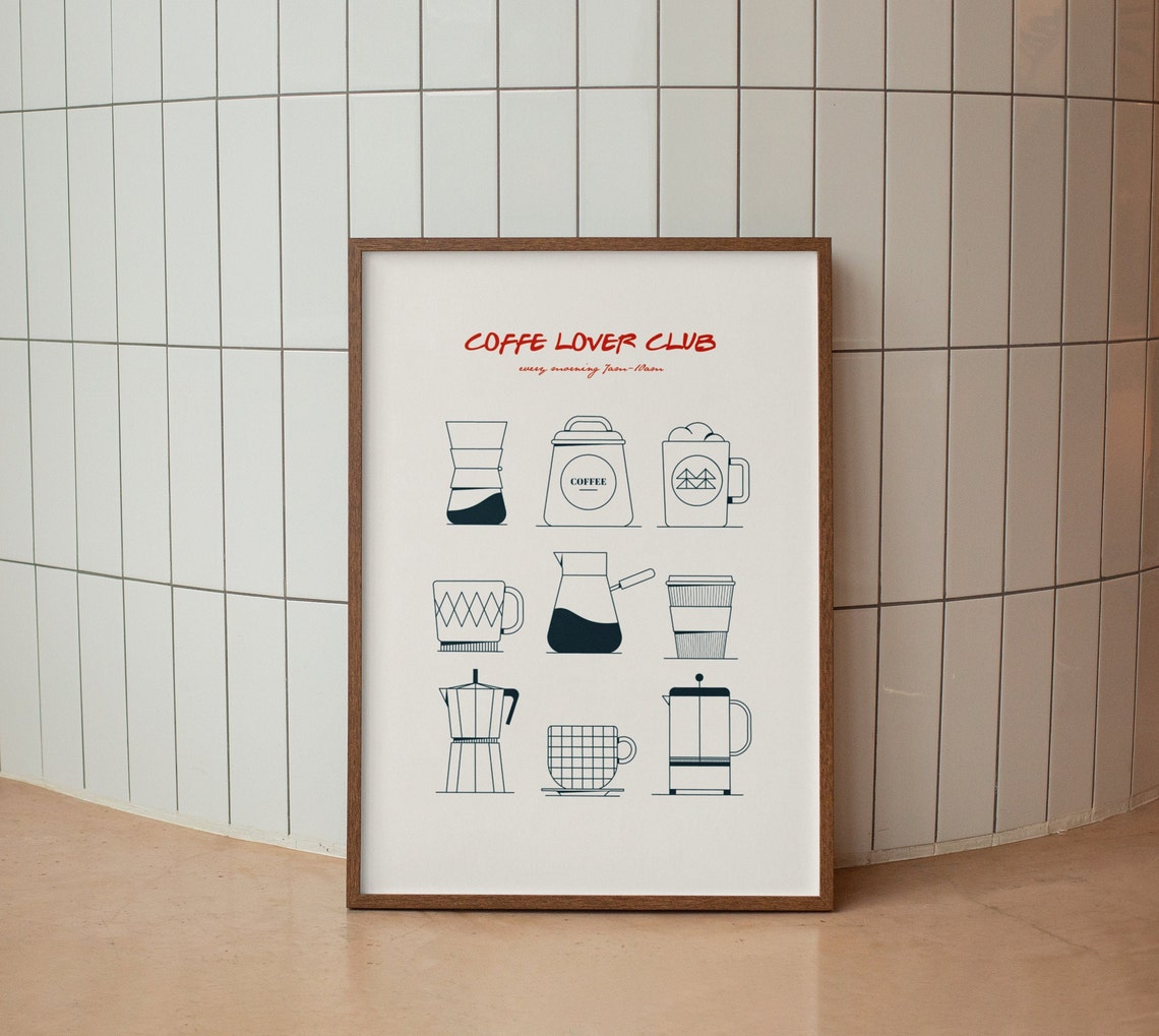 Coffe Lover Club Minimalist Coffee Brewing Line Art Kitchen Poster