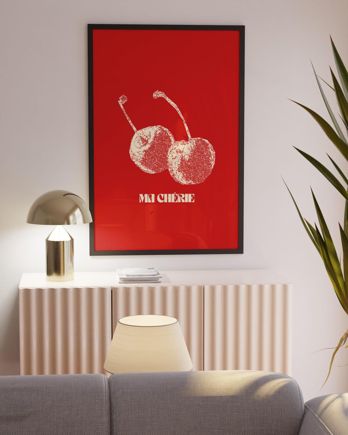 Ma Cherie Cherry Red French Retro 70s Funky Kitchen Wall Poster