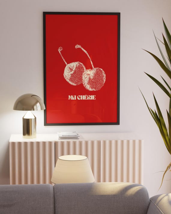 Cherry Poster Ma Cherie Print Retro Wall Art 70s Funky Decor Trendy
