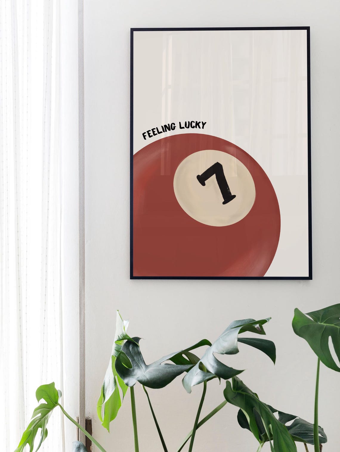 Feeling Lucky Red Pool 7 Ball Bold Retro Game Room Art Poster