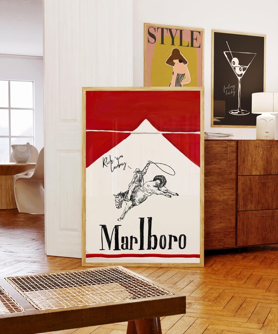 Marlboro Ride Em Cowboy Bronco Rider Vintage Western Pop Art Poster