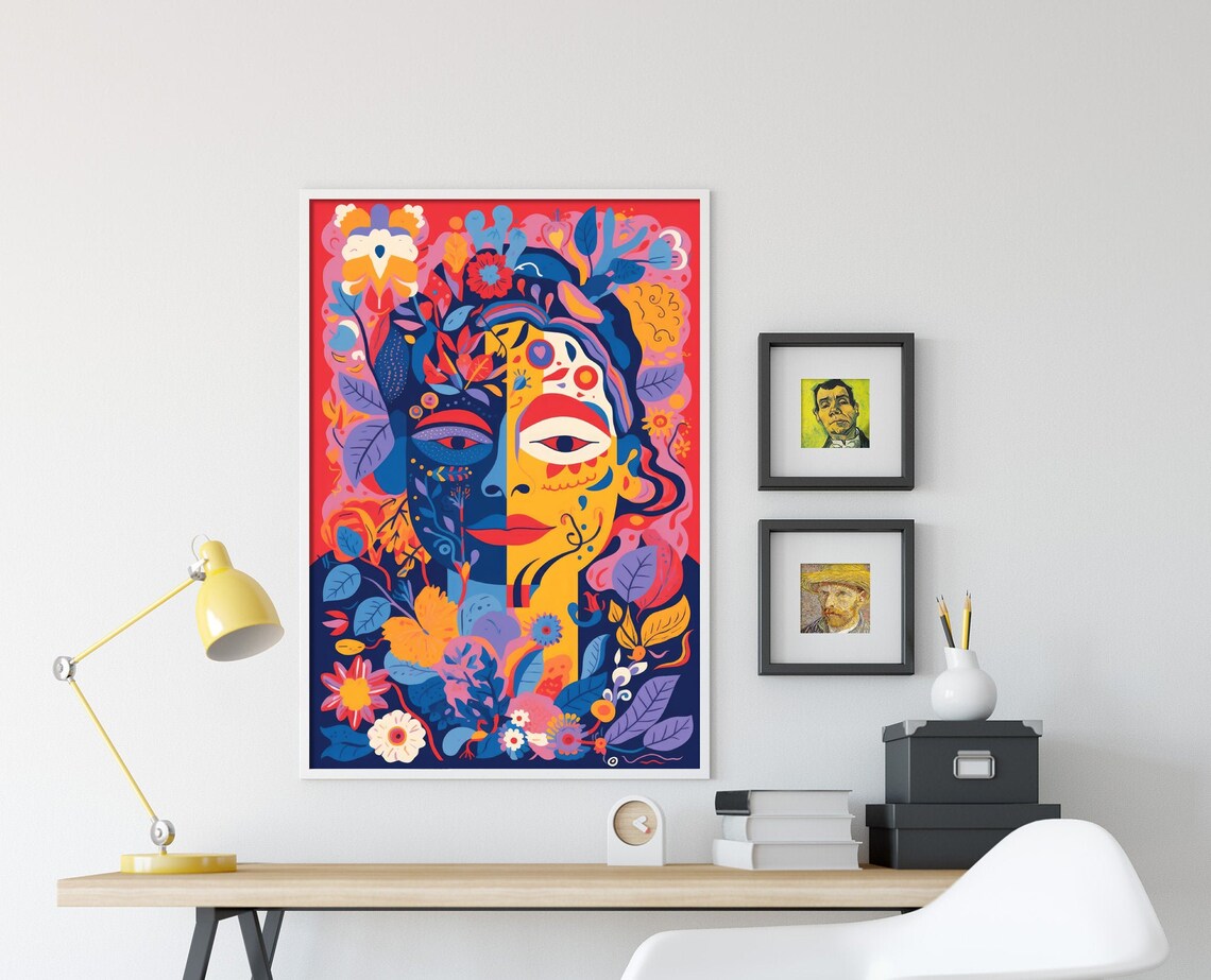Day of the Dead Style Flower Woman Face Bold Colorful Folk Art Poster - Image 4