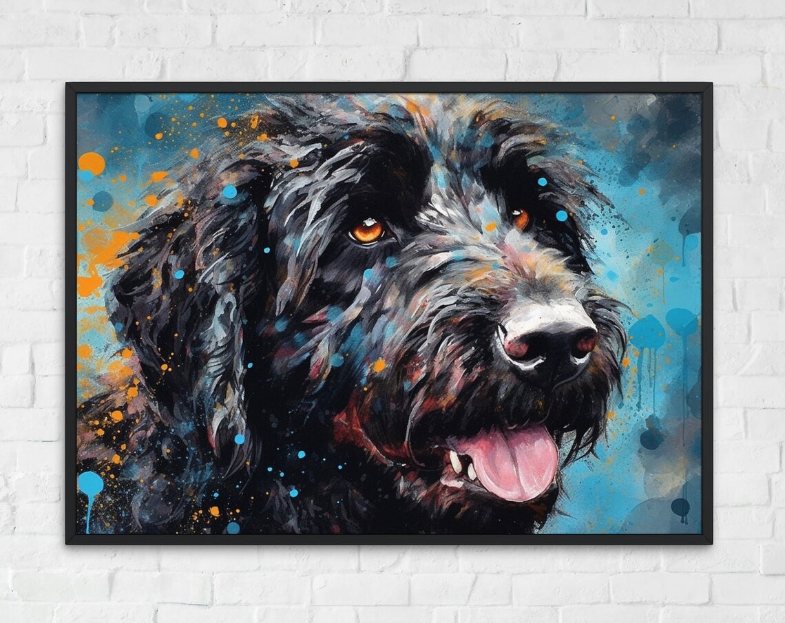 Black Labradoodle and Blue Goldendoodle Art Print