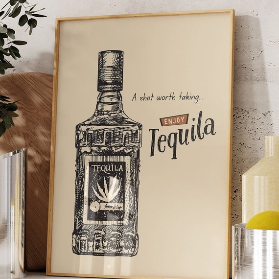 Vintage Bar Cart Print Vintage Tequila Poster Retro Bar Decor Bar Cart Poster Funny Drinks Poster Tequila Print 1 Print