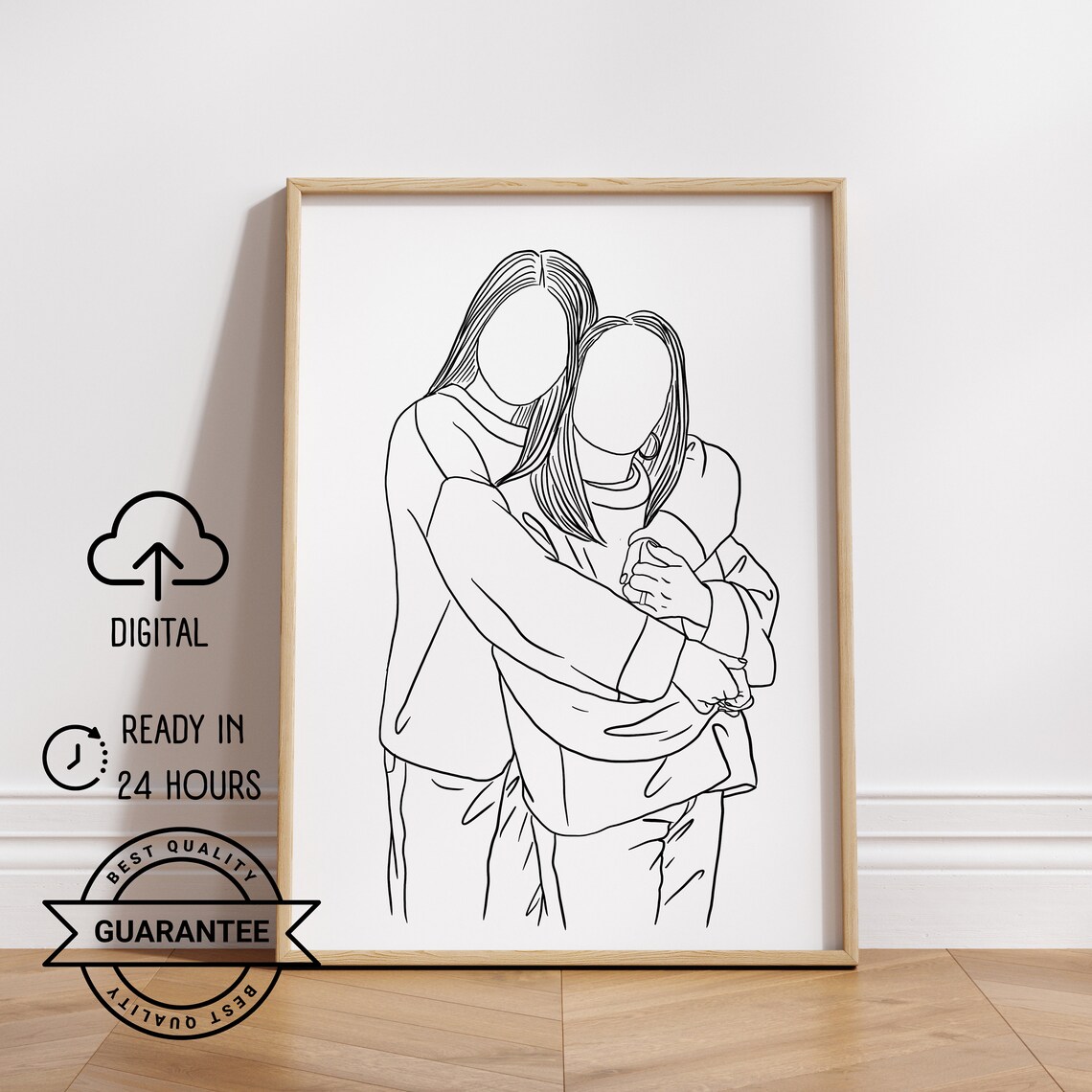 Custom Mother Portrait Sketch, Personalized Gift
