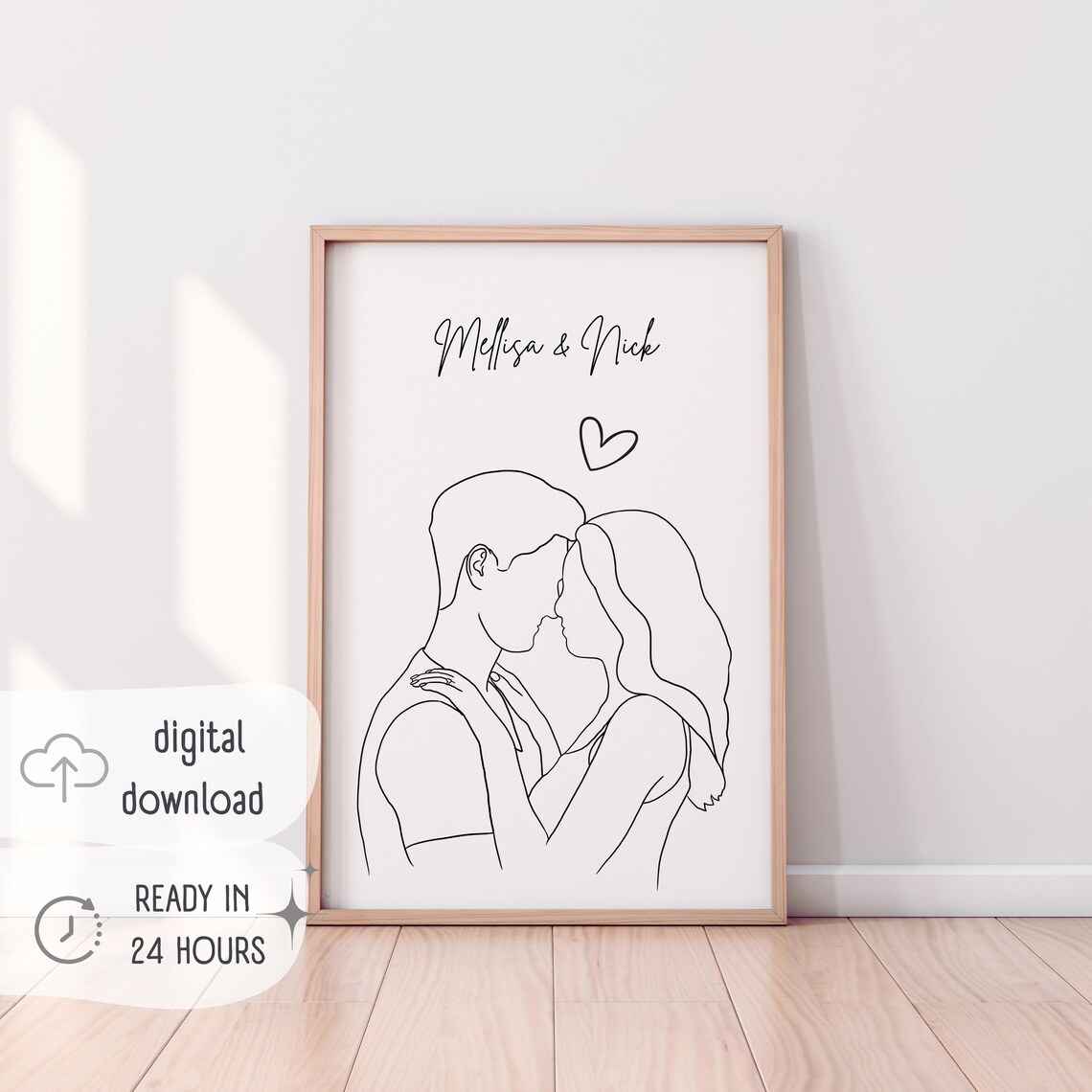 Custom Couple Portrait Line Art, Wedding Anniversary Gift