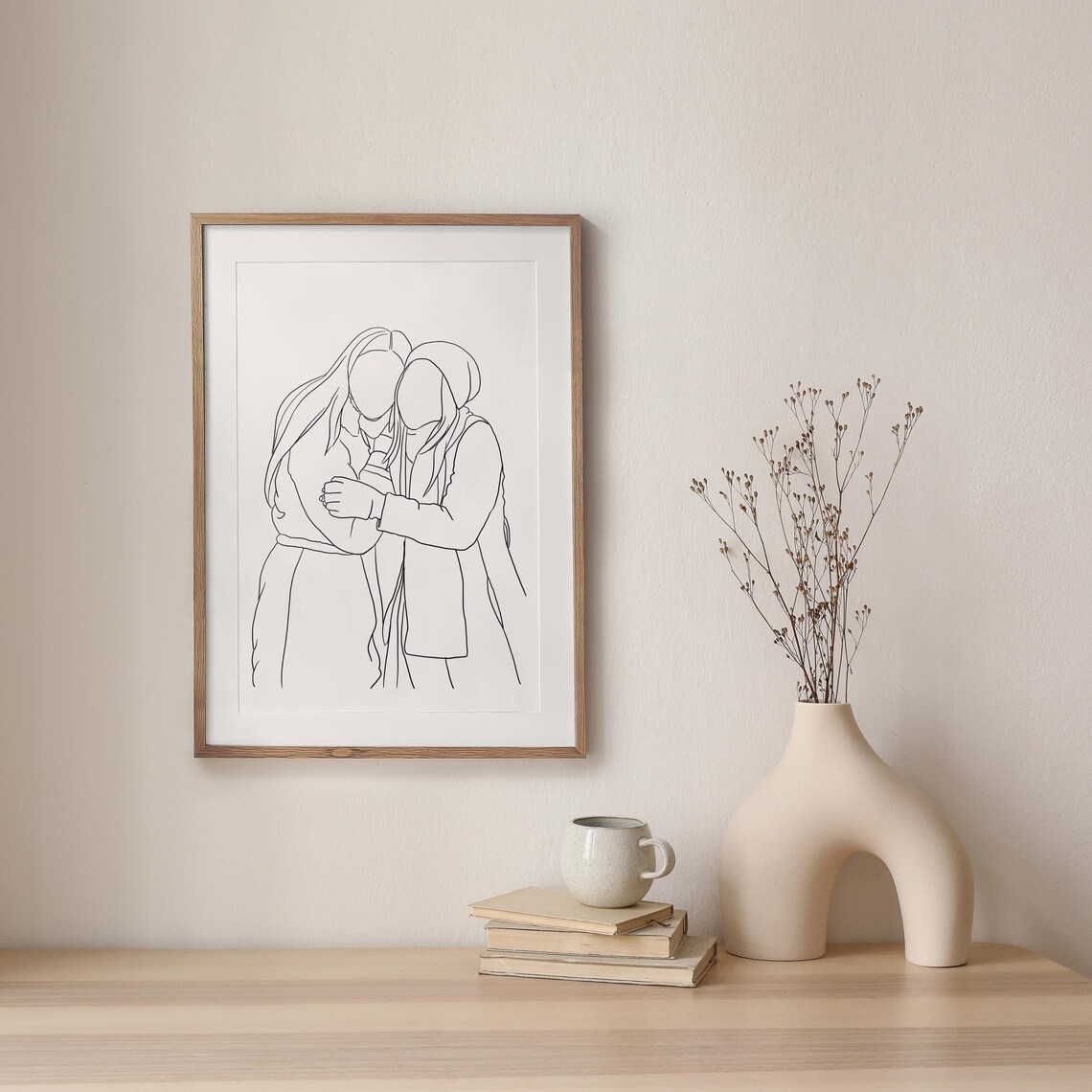 Custom Personalized Faceless Best Friends Hug Line Drawing Poster - Image 3
