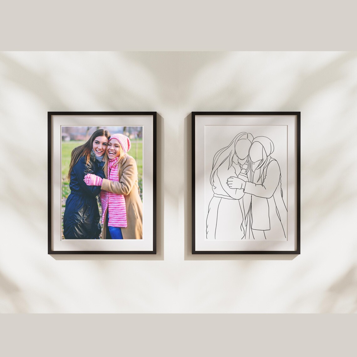 Custom Personalized Faceless Best Friends Hug Line Drawing Poster - Image 2