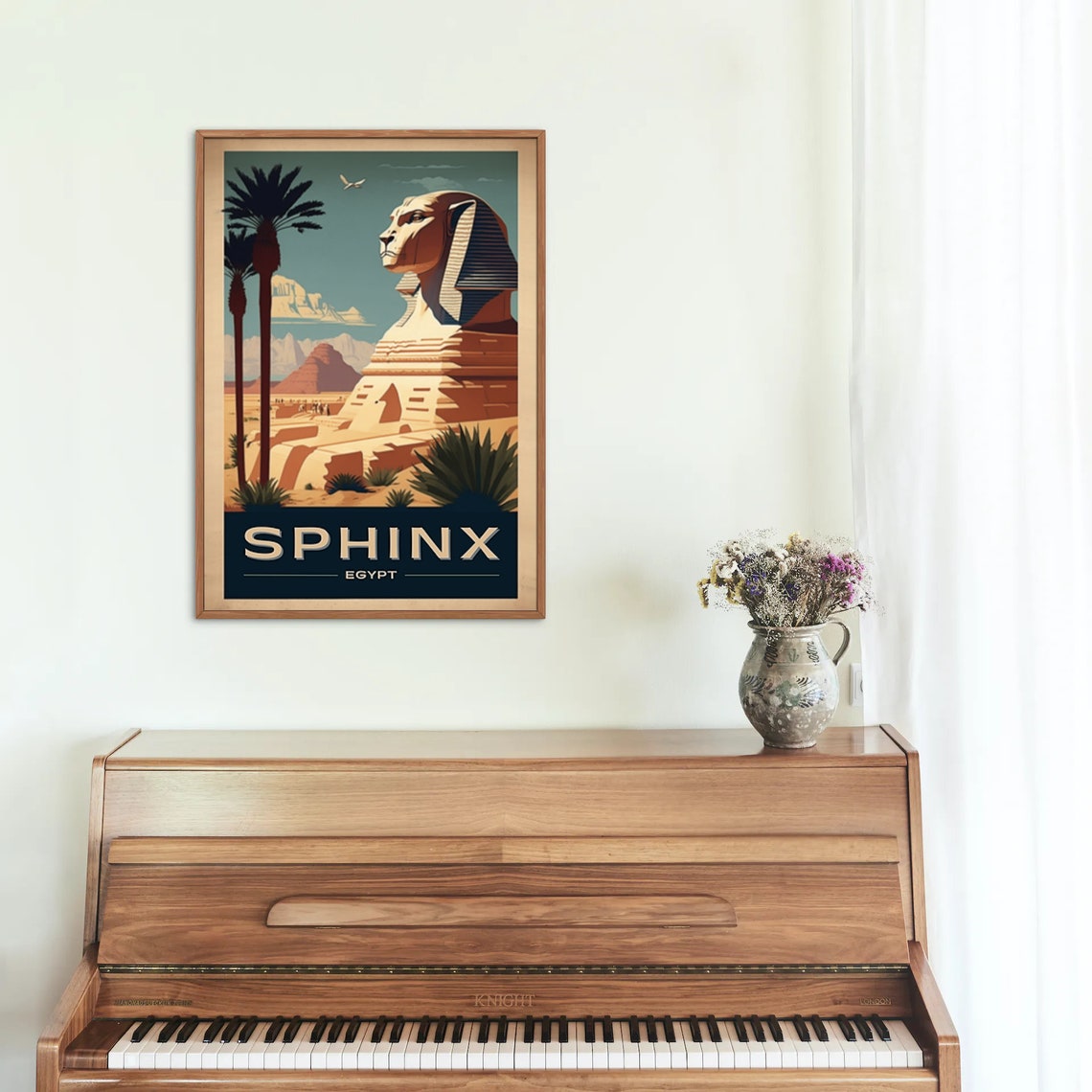 Giza Egypt Sphinx Palm Trees Sunlit Desert Vintage Travel Poster - Image 3