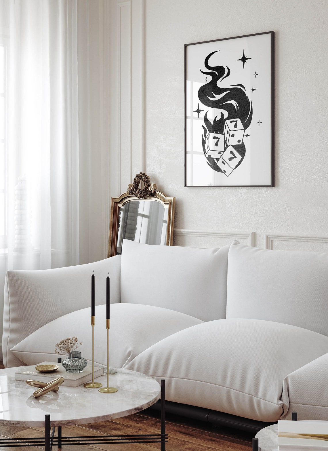 Lucky Number Seven Dice Smoke Stars Tattoo Casino Art Poster - Image 2