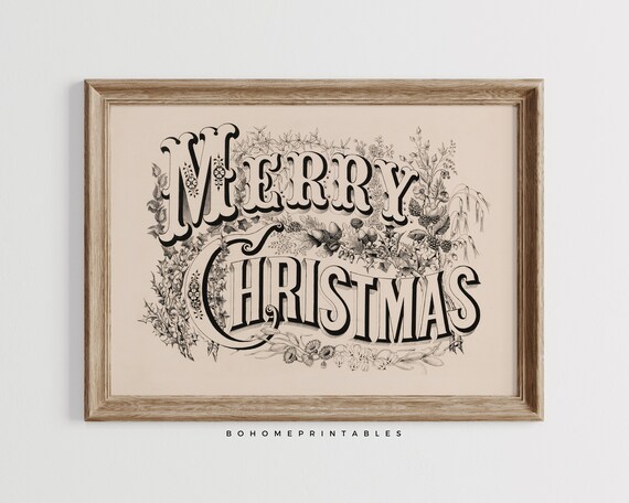 Victorian Merry Christmas Ornamental Typography Vintage Art Poster
