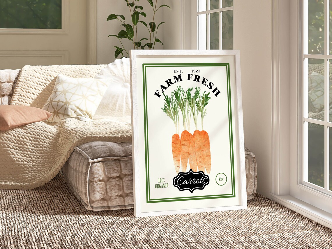 Farm Fresh Carrots Est 1922 Vintage Vegetable Market Sign Poster - Image 2