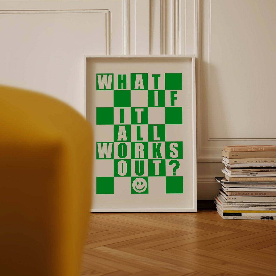 What If It All Works Out Green Checkered Retro Quote Wall Poster