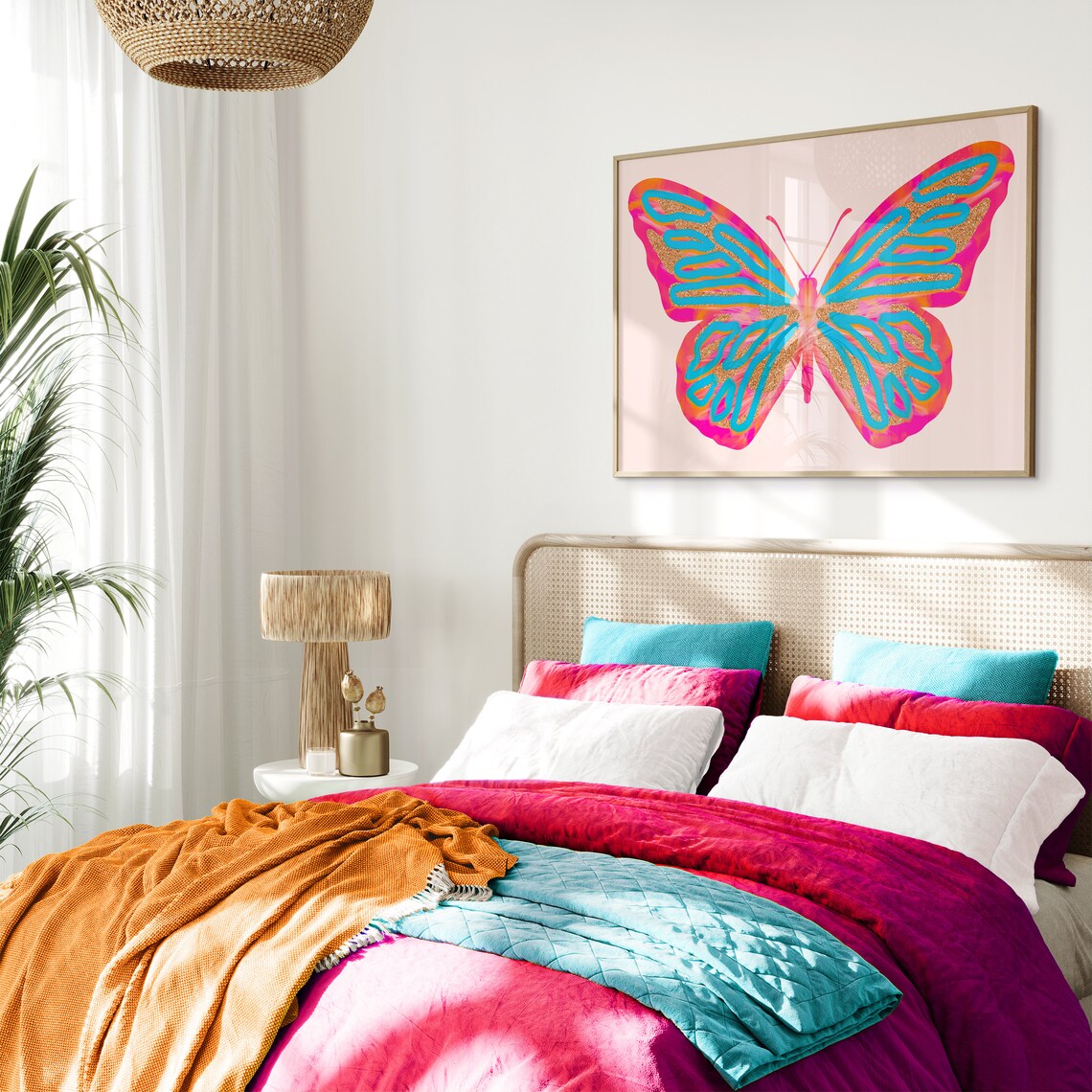 Butterfly Preppy Art Print, Pink Room Decor - Image 2