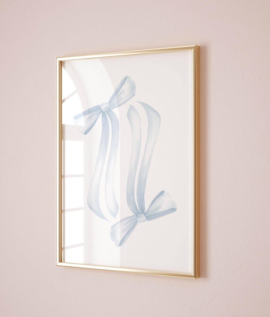 Delicate Light Blue Ribbon Bows Pair Flowing Watercolor Wall Art - Image 2