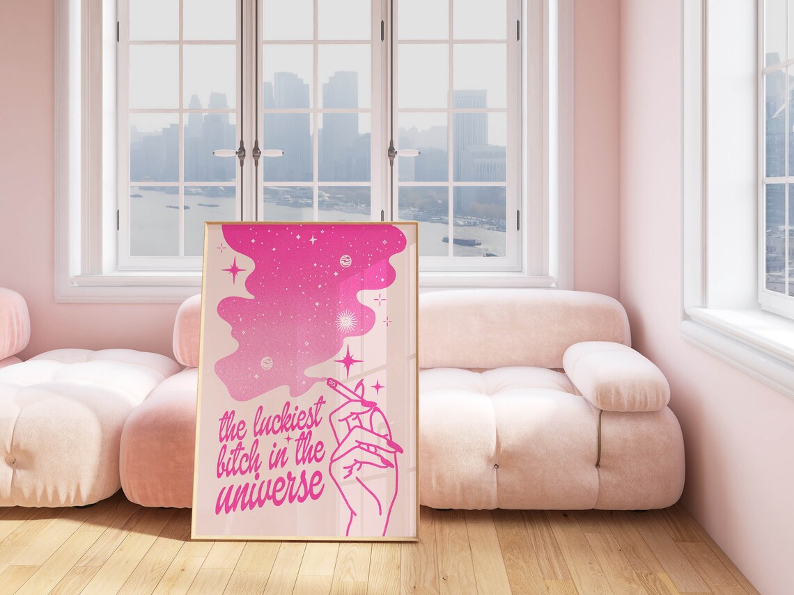 The Luckiest Bitch in the Universe Pink Affirmation Quote Wall Art - Image 2