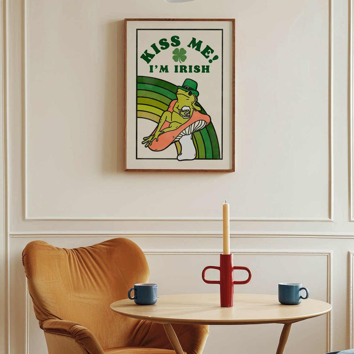 Kiss Me I'm Irish Frog Poster, Retro Cottagecore - Image 2