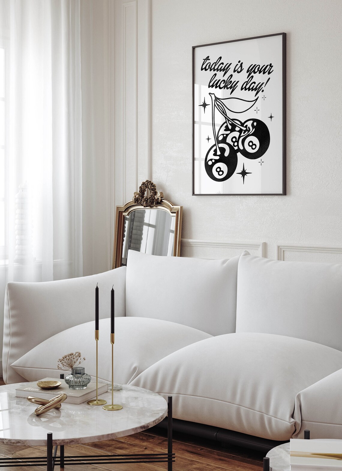 Today Is Your Lucky Day 8 Ball Cherries Retro Quote Wall Poster - Image 2