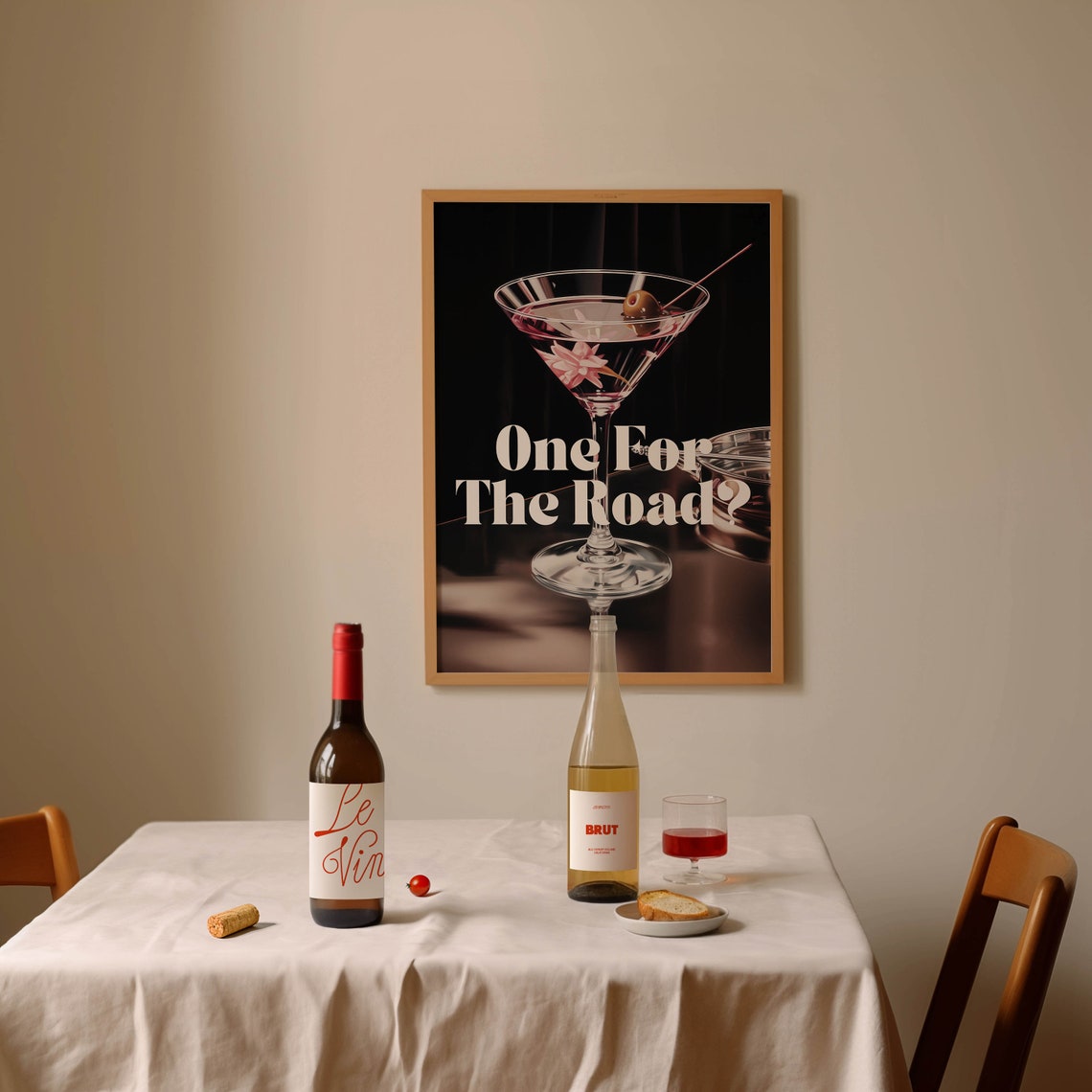 One For The Road Martini Glass Olive Retro Cocktail Bar Art Poster - Image 2