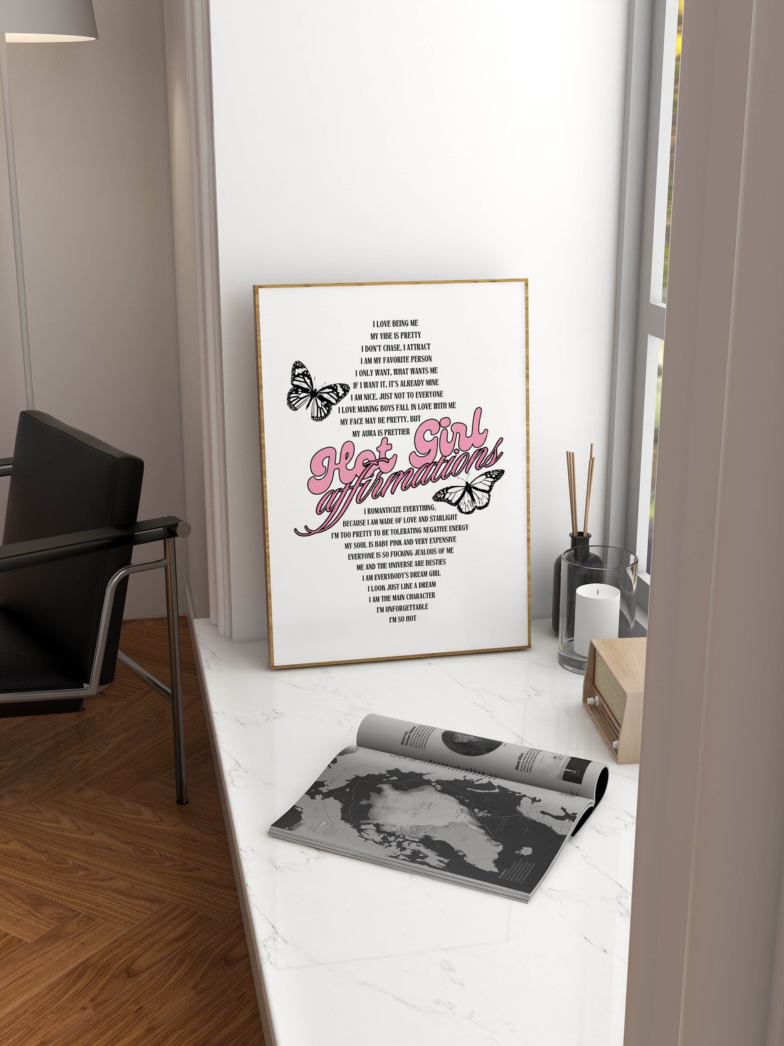 Hot Girl Affirmations Self Love Pink Butterfly Daily Quotes Poster - Image 2