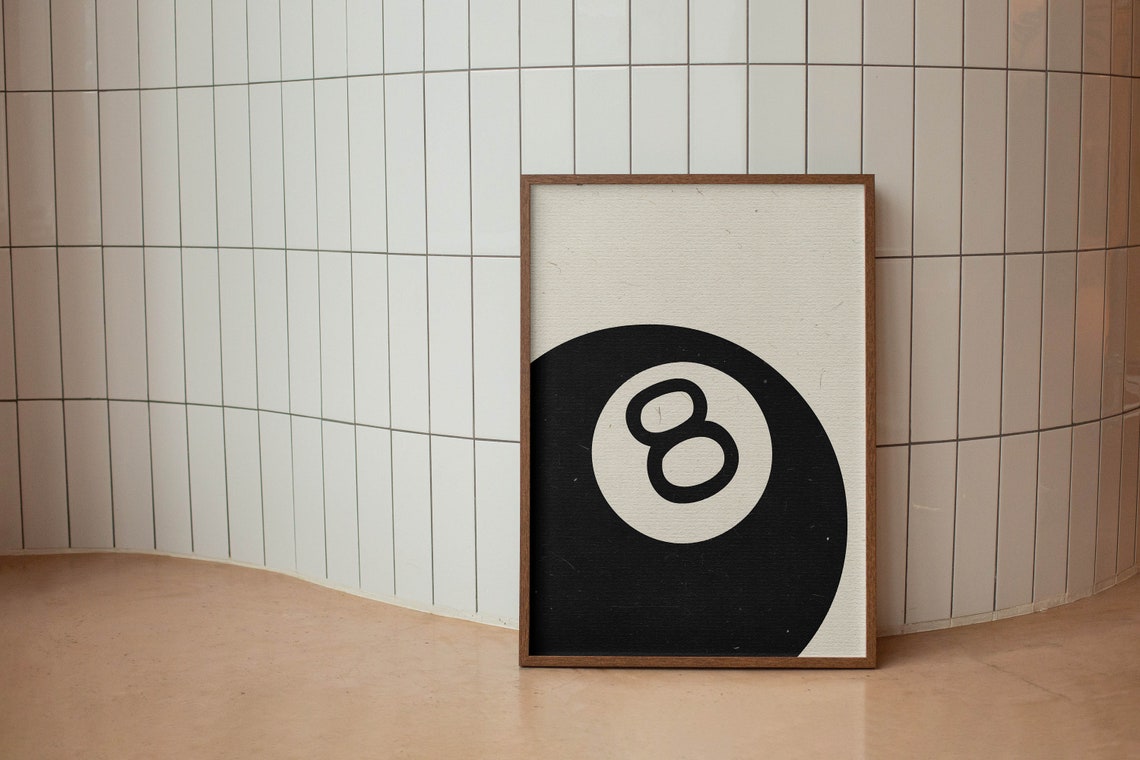 Magic 8 Ball Minimalist Black and White Retro Game Room Wall Poster - Image 2
